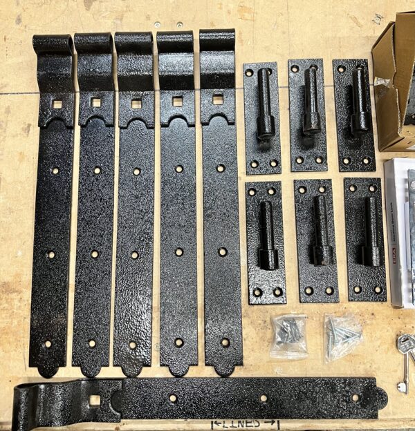 Black garage doors hooks and bands, as a part of ironwork pack