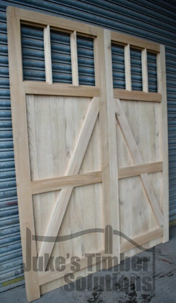 Rear of an oak super heavy duty 6 pane garage door showing craftsmanship and detailing