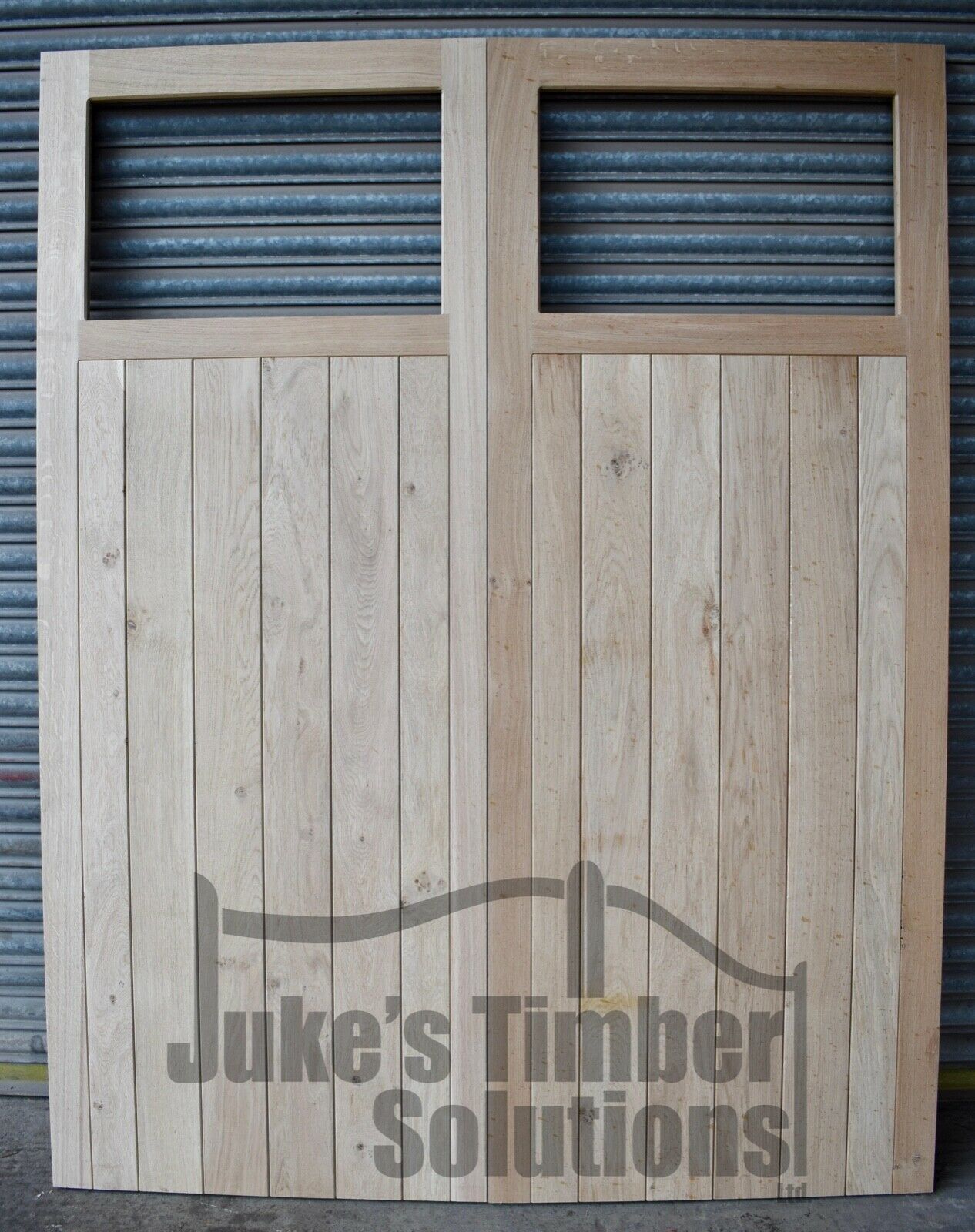 Oak single pane wooden garage doors