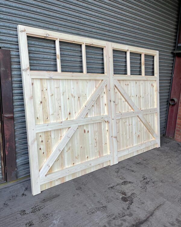 Back of a 6 pane mortice and tenoned, framed, ledged and braced garage door