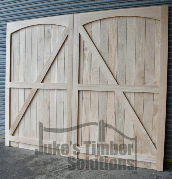 Rear of Hardwood Garage Doors Curved, Framed, Ledged & Braced, Morticed & Tenoned