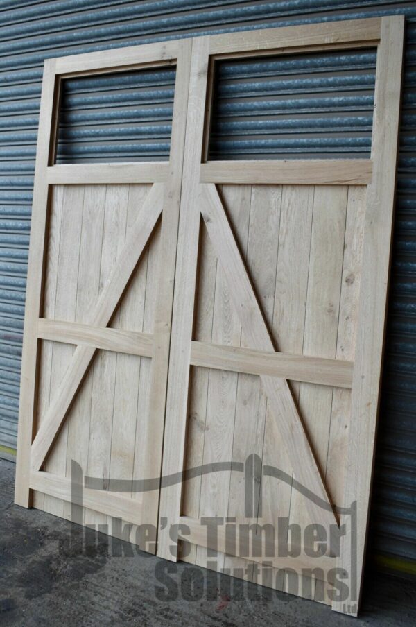 Rear view of oak super heavy duty single pane garage doors