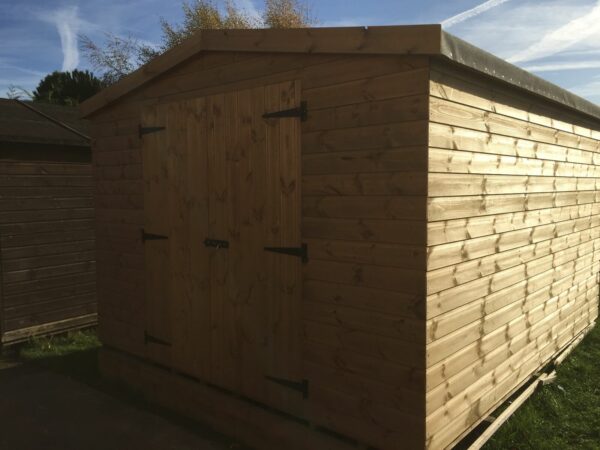 Front on view of an apex shiplap garden shed