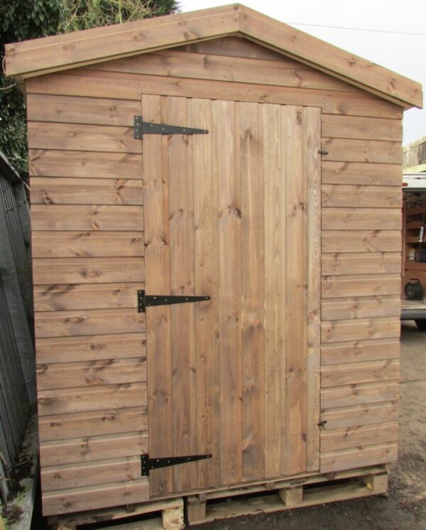Front of 6x8 wooden apex shiplap garden shed