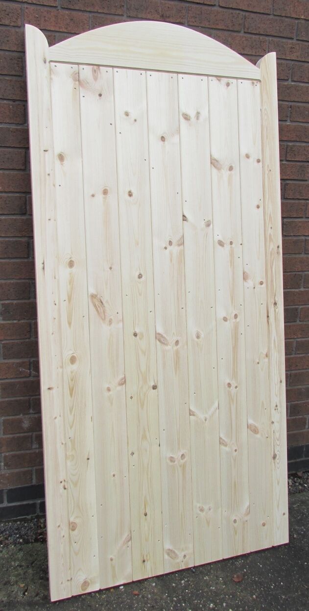 6ft 1800mm Curved top wooden garden side gate, framed, ledged and braced.