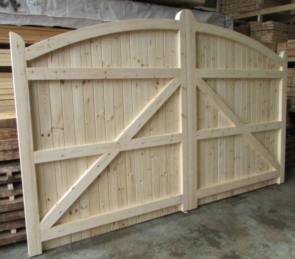 Interior detailing and craftsmanship of softwood bow top driveway gates