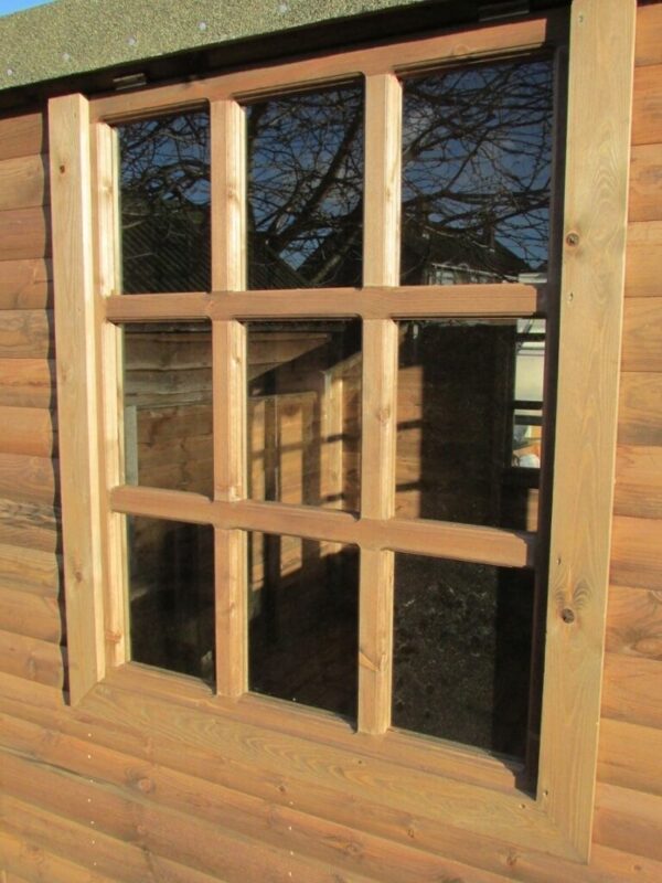 Close up of 9 Pane Window in Wooden 8ftx8ft Summerhouse with 2ft Veranda