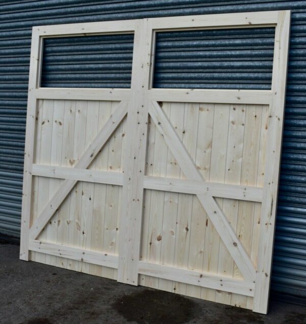 Rear of a wooden garage doors, framed, ledged and braced