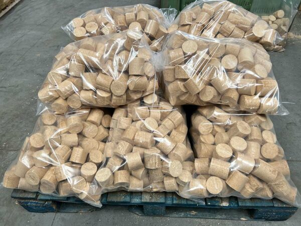 Bags of wood briquettes